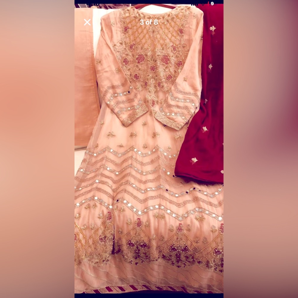 Three pieces Embroidered Maxi shalwar and dupatta dress size medium.